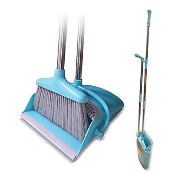 Broom and Dustpan Set Lightweight Upright Lobby Broom and Dust Pan Combo Blue