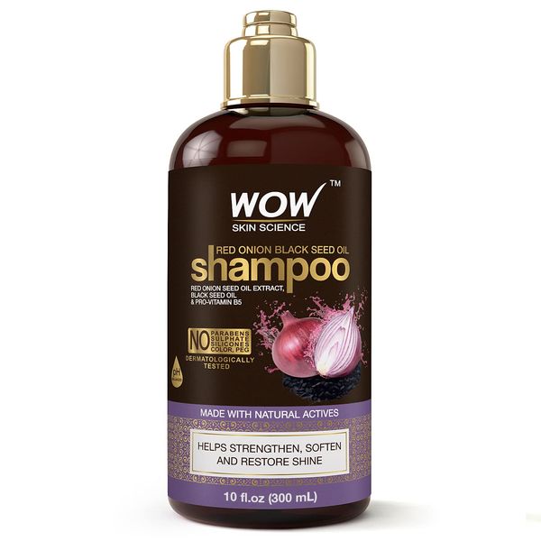 WOW Skin Science Red Onion Black Seed Oil Shampoo Increase Gloss, Hydration, Shine - Reduce Itchy Scalp, Dandruff & Frizz - No Parabens or Sulfates - All Hair Types (10.14 Fl Oz (Pack of 1))