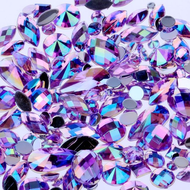 Mix Sizes 300pcs Crystal Purple AB Nail Art Rhinestones DIY Non Hotfix Flatback Acrylic Nail Stones Gems for 3D Nails Art Decorations (Purple AB)