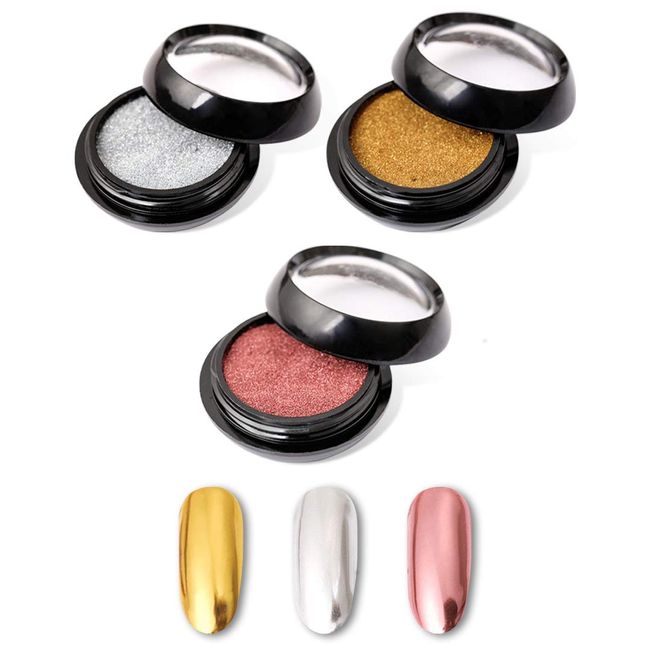 Mirror Nail Powder Set Rose Gold Silver 3 Colors Glitter Manicure Aurora Chrome Powder Claw Resin Hologram Chameleon Gel Nail Metallic Flash Glitter Mermaid Skin Nail Art Sequin Dazzling Non Solid