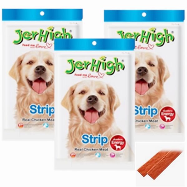 3x Jerhigh Dog Stick Pet Food Protein Snack Real Chicken Strip Flavor Pet 60g.