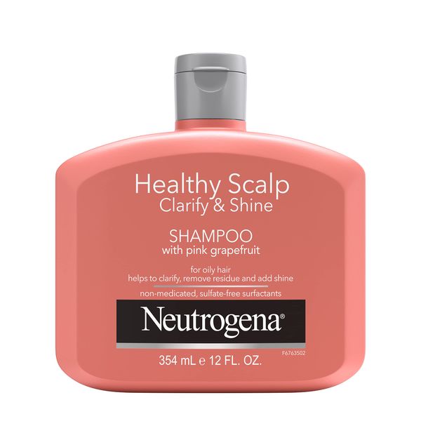 Neutrogena Exfoliating Healthy Scalp Clarify & Shine Shampoo for Oily Hair and Scalp, Anti-Residue Shampoo with Pink Grapefruit, pH-Balanced, Paraben & Phthalate-Free, Color-Safe, 12oz