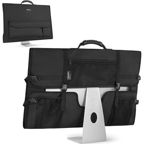 Mancro Monitor Carrying Case Compatible with Apple 27" iMac Desktop Computer, Padded Travel Carrying Bag with Rubber Handle, Pockets for 27" Screen and Accessories, Protective Case Monitor Dust Cover