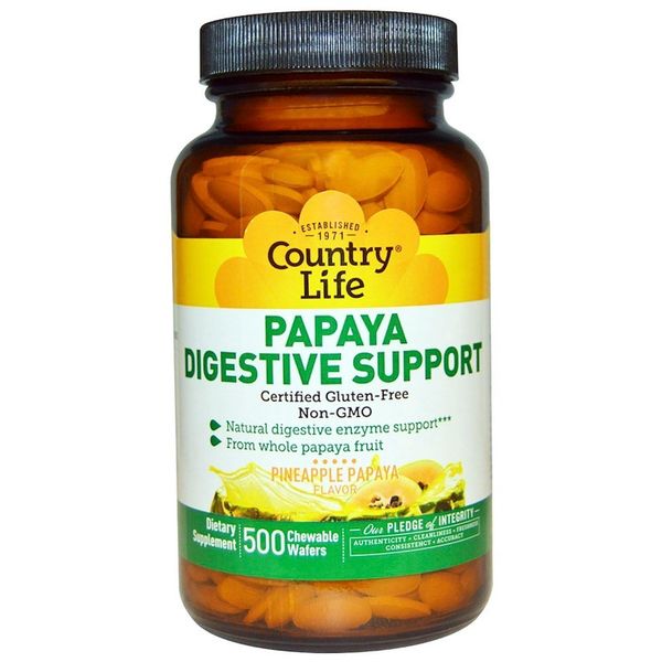 Country Life Papaya Digestive Support Pineapple Chewable Wafer Gluten Free