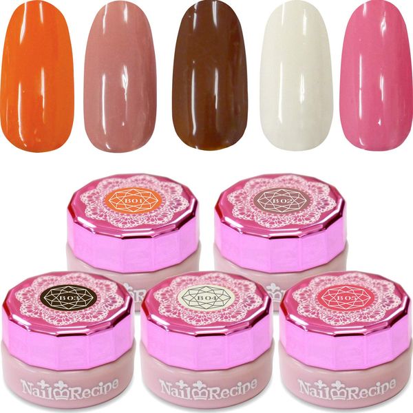 NailRecipe Nail Gel Nail Color Gel, Set of 5 Colors, Cute Like Flowers (Sweet Cafe B1-5)