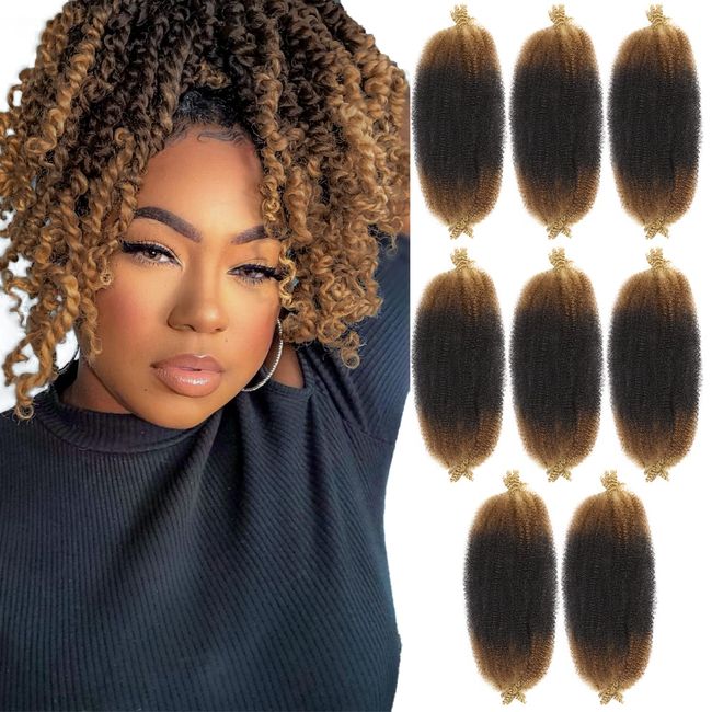 WIGER Marley Twist Braiding Hair Three-tone 1B/30/27 Afro Kinky Curly Crochet Hair Bundle 18 Inch 8 Packs Ombre Brown to Blonde Crochet Hair Weave for Braids Synthetic Pre-Separated Spring Afro Twist Hair Extensions for Faux Locs (1B/30/27)