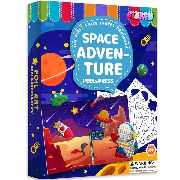 FIDRTH Foil Fun Art & Craft Activity - Space, No Mess Paper Art and Craft Kits for Kids, DIY Foil Sticker Art Supplies, Travel Toys Birthday Gifts for Kids Ages 4, 5, 6, 7, 8, 9