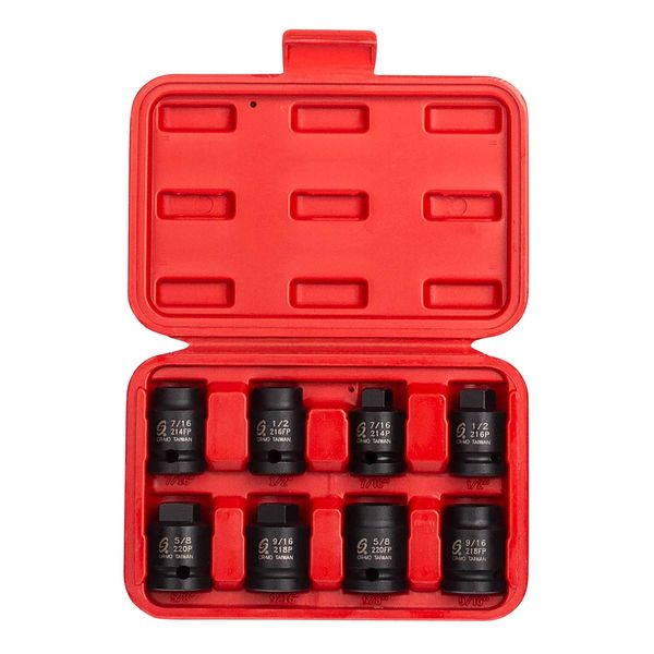 SUNEX TOOLS 2841 1/2-Inch Drive Pipe Plug Socket Set, Male/Female set, Cr-Mo, 7/16-Inch - 5/8-Inch Male, 7/16-Inch - 5/8-Inch Female, 8-Piece