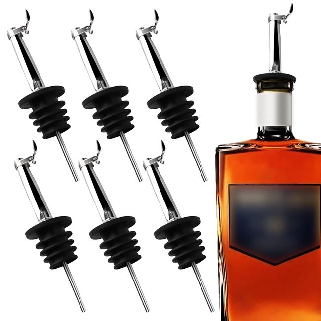 HUAZONTOM Stainless Steel Cocktail Pourer, Set of 6, Free Pourer with Lid, Wine, Whiskey, Beer, Oil, Bottle, Wine, Sake, Polar