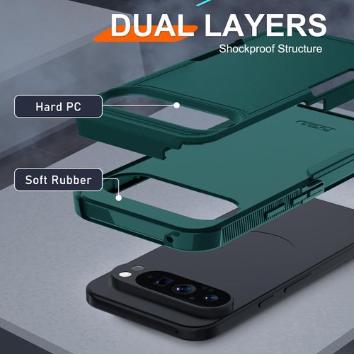 Janmitta for Google Pixel 9 Pro XL Case with Screen Protector+Camera Lens Protector+Wrist Strap Lanyard,Heavy Duty Shockproof Full Body Phone Cover,2024 Dark Green