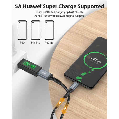 NIMASO USB C Cable 5A [2Pack/1M+2M],Huawei Superfast Charging cable 40W USB Type C Charger Data Cable Lead for Huawei P50 Pro, P40, P30 Pro, P30, Mate 50 Pro,Mate 40 Pro, Nova 5 Pro, Honor 20-grey