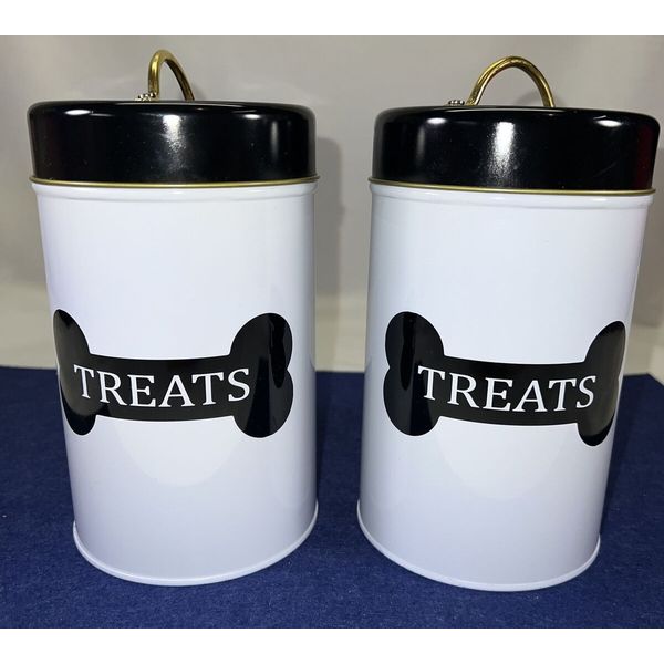 Dog And Cat Treat Tins With Handles In Black And White 7in X 4In