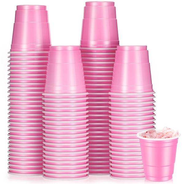 Roshtia 100 Pack 2 oz Easter Plastic Shot Cups, Mini Disposable Shot Glasses 2 oz Small Plastic Cups for Wedding, Graduation Party, Beer Taste Serving, Snacks(Pink)