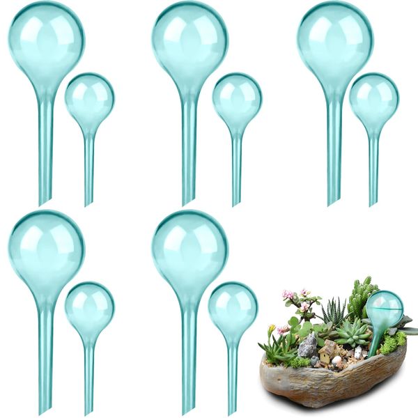 LOCOLO 10-Piece Plant Watering Globes 2 Sizes Self Watering Globes PVC Plastic Plant Watering Bulbs for Outdoor Indoor House Potted Plants Watering Bulb, Easy and Effective (teal)