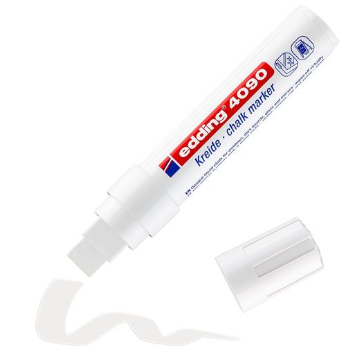edding 4090 Chalk Marker - White - 1 Chalk Pen - Chisel Tip 4-15 mm - Broad-Tipped Wet Wipe Pen for Chalkboards, Windows, Glass, Mirrors - Liquid Chalk Marker Pens for Opaque Coverage