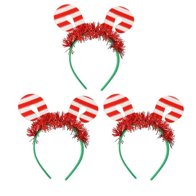 Beaupretty 3PCS Christmas Candy Cane Headbands Xmas Tinsel Headpiece Party Favor Hair Accessories for Women Kids