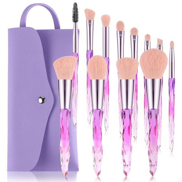 DUAIU Makeup Brushes,12pcs Professional Make Up Brush Set Premium Synthetic Make Up Brushes Crystal Handles Makeup Brush Foundation Concealer Blush Eyeshadow Brushes Sets with Makeup Bag