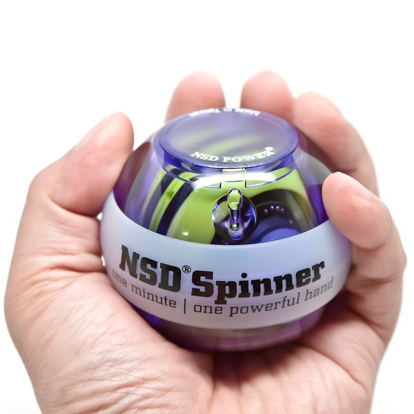 NSD Roll 'N Spin Rainbow Lit AutoStart Spinner Gyroscopic Wrist and Forearm Exerciser with AutoStart and Multi-Lit LED, Purple