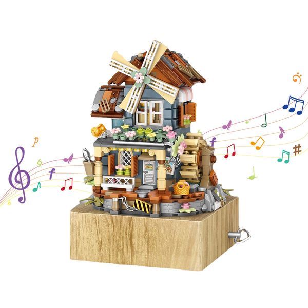 noziaa Music Box Building Blocks Set, Japanese Rustic Style Windmill House Toy Set, Mini Farm House MOC Creative Model, Gifts Idea for Kids Adults, Mini Blocks 799pcs (1239)