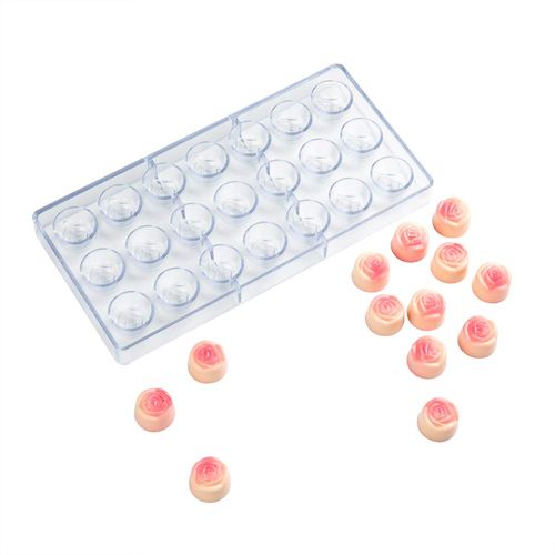 Pastry Tek 10.8 x 5.3 Inch Rose Mold For Chocolate, 1 Freezer-Safe Candy Mold - 21 Cavities, Easy Release, Clear Polycarbonate Flower Mold, Food Grade, For Bonbons or Fondants