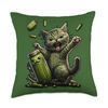 Funny Kittens vs Gherkin Pickle Cat Mom Lady Throw Pillow