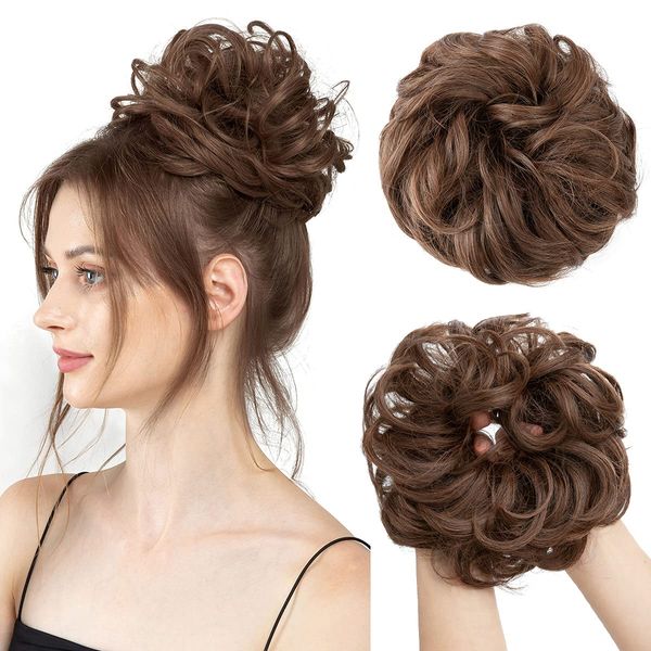 SARLA Messy Hair Bun Hair Piece for Womens Synthetic Hair Buns Extension Scrunchies Hairpieces Ponytail Hair Extensions Light Brown