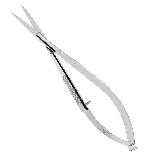 Cross Edge Spring Scissors 5 Inch straight Stainless Steel Precision Eyebrow & Eyelash Shaping & Trimming Scissor, Snips Squeeze Scissors, Embroidery, Knitting Micro Tip Craft Scissors (Silver)