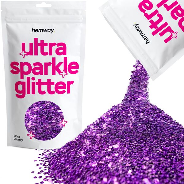 Purple Extra Chunky Ultra Sparkle Glitter, 100g / 3.5oz Glitters Powder Packs for Resin, Craft Glitter for Tumblers Candle Slime, Festival Body Face Nail Glitter Purple