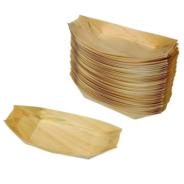 Snowkingdom 100 Pack 5" Disposable Wood Boat Plates Dishes Better Than Bamboo Biodegradable Eco Friendly Party Plates