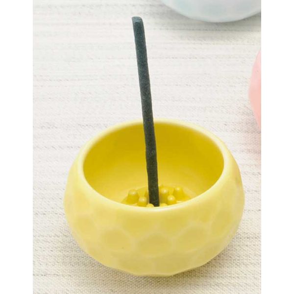 Pottery Ornament Incense Holder/Jade Carved Mini Incense Stand Yellow (Incense Ball Included)/Auspicious Good Luck Present Gift Boxed