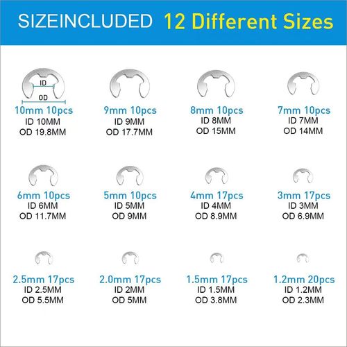 Xjsutkisky 327Pcs E-Clips Circlip Retaining Rings Assortment Set(1.2mm-10mm) and C-Clips External Retaining Rings Snap Rings Assortment Kit Circlip 304 Stainless Steel(M3-M14)，24 Sizes