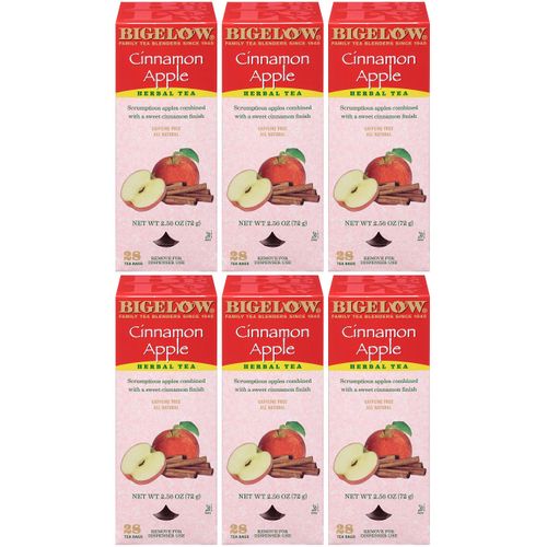 Bigelow Cinnamon Apple Herbal Tea Bags 28-Count Boxes (Pack of 6) Cinnamon Apple Hibiscus Flavored Herbal Tea Bags All Natural Non-GMO