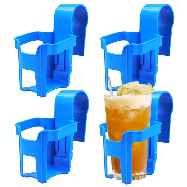 4Pcs Poolside Cup Holders for Above Ground Pools, Pool Cup Holders for Drinks Above Ground Pool Accessories No Spills with Sturdy Plastic Pool Drink Holder Fits 2 Inch or Less Round Top Bar