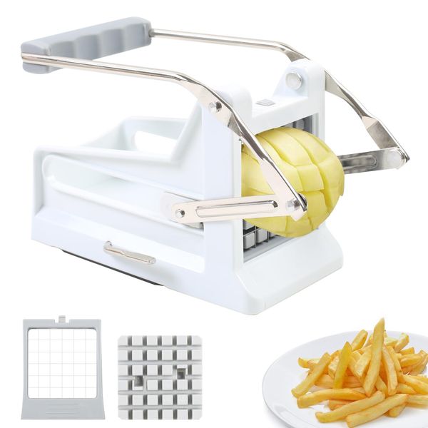 YedZen Potato Chipper, French Fry Cutter with 2 Different 8/12mm Stainless Sharp Blades, French Fry Cutter Machine with Anti-Slip Base for Potato Carrot Cucumber Pepper Vegetable