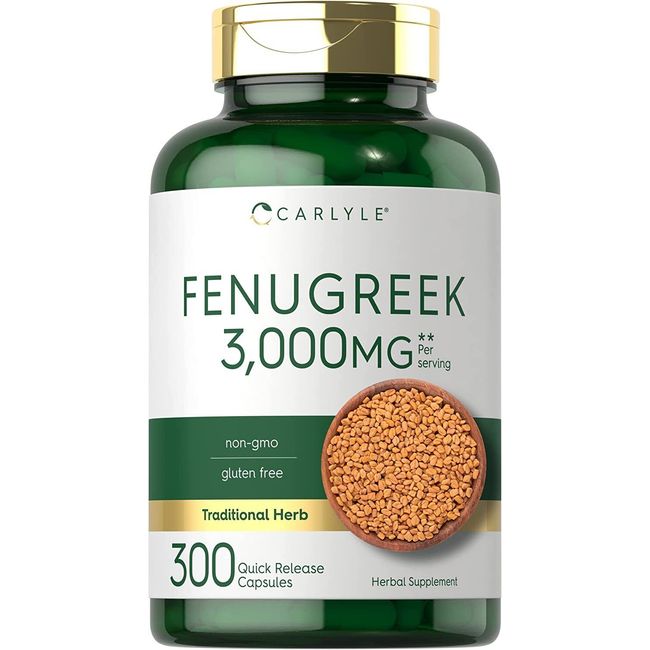 Fenugreek Capsules | 3000mg | 300 Count | Non-GMO, Gluten Free | by Carlyle