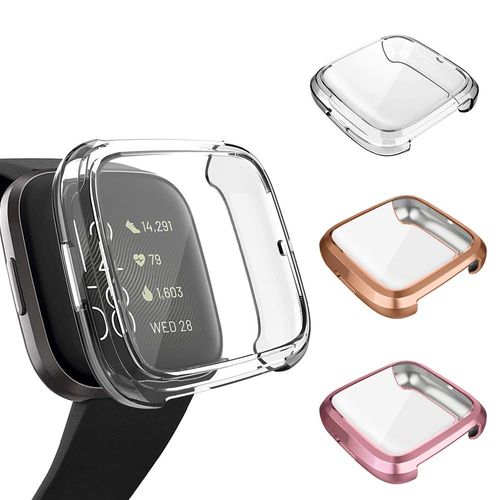 GHIJKL 3 Pack Screen Protector Compatible Fitbit Versa 2 Case, Ultra-Thin Slim Soft TPU Protective Case All-Around Full Cover Bumper Shell for Fitbit Versa 2 Smart Watch, Clear,Rose Gold,Rose Pink