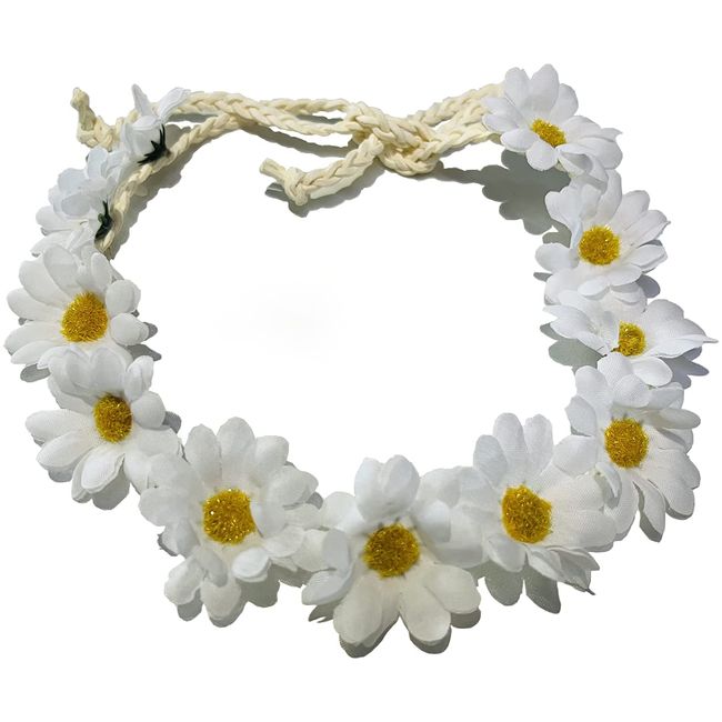 VASANA 3Pcs Adjustable White Boho Daisy Flower Sunflower Headband Floral Crown Wreath Beach Festival Party Wedding Hippie Costume Hair Rope Styling Tool