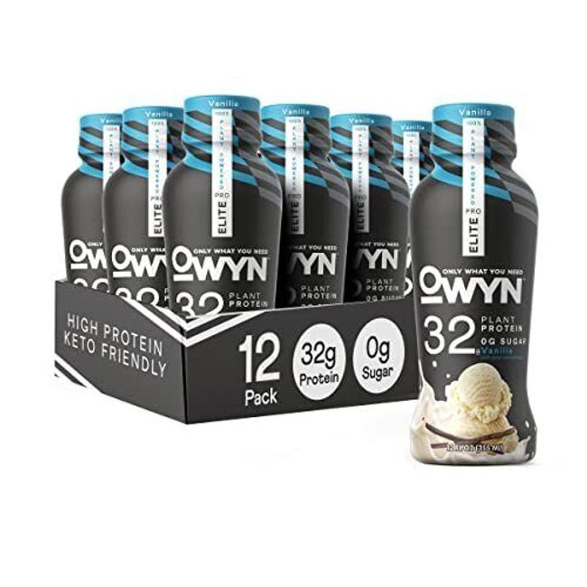 OWYN Pro Elite Vegan Plant-Based High Protein Shake, Vanilla, 12 Pack, 32g