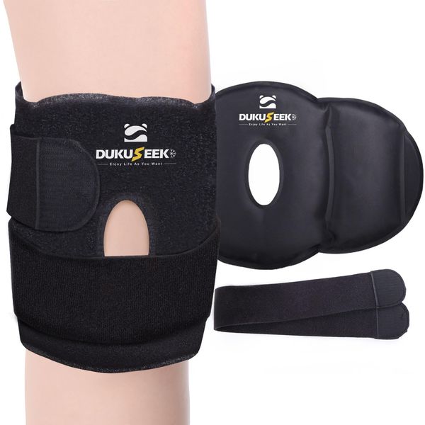 DUKUSEEK Knee Ice Pack Wrap for Injuries, Reusable Gel Pack with Hot & Cold Therapy for Knee Replacement Surgery, Pain Relief, Arthritis, Bruises, Swelling 1PC