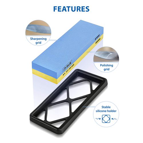S&R 2-Sided Whetstone Sharpening Stone 18 x 6 x 3 cm with 1000/6000 Grit and Silicone Holder, 100% Corundum