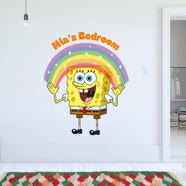 Spongebob Wall Sticker - Rainbow Personalised Name Decal Wall Art (60cm Height x 50cm Width)