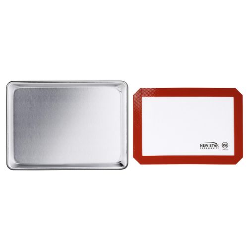 New Star Foodservice Commercial 18-Gauge Aluminum Sheet Pan & Silicone Baking Mat Set, 9 x 13 inch (Quarter Size)