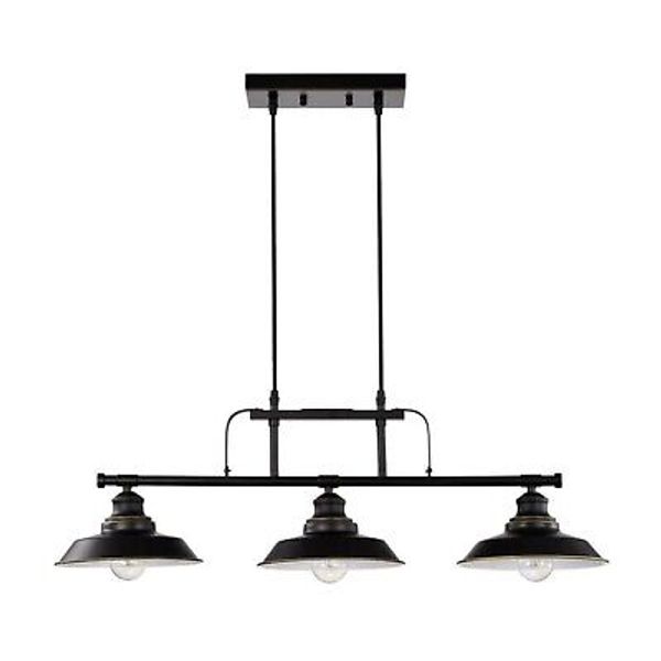 Jushua 3-Light Matte Black Dimmable Industrial Kitchen Island Pendant with Shade