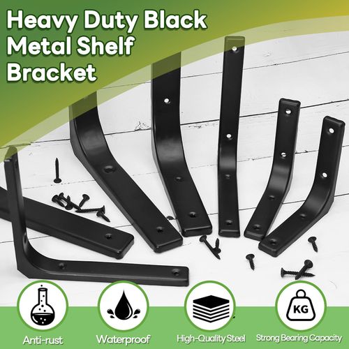PHITUODA 4 Pack Wall Shelf Brackets, 6 x 5 Inch Heavy Duty Shelf Support Bracket, Floating Shelf Bracket L Bracket Corner Brace Support Decorative Joint Angle Bracket, Matte Black
