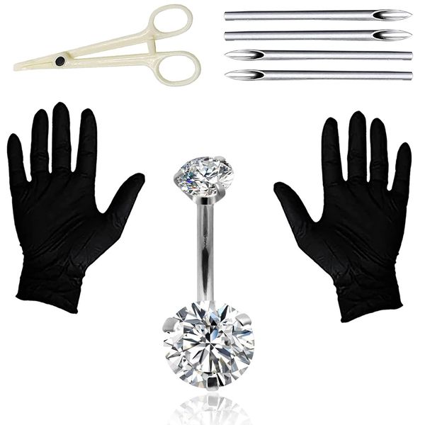 CHUANCI 8pcs a lot Belly Piercing Kit - 14G Belly Button Ring with 316L Steel Piercing Needles and Piercing Clamp Belly Kit