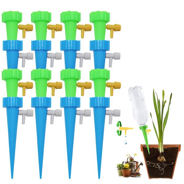 16PCS Plant Self Watering Insert Spikes Device, Automatic Water Control System with Slow Release Valve, Adjustable Water Volume Drip Irrigation Control System for Plants, Enjoy Your Vacation