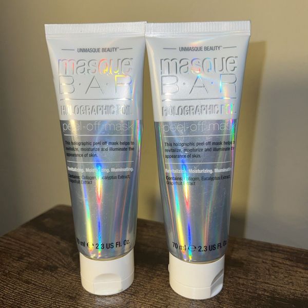2 x UNMASQUE BEAUTY Masque Bar Holographic Foil Peel Off Mask 2.3 FL.OZ Tubes