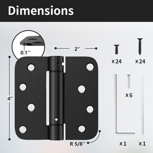 Bubxo 3 Pack Black Self Closing Door Hinges, 4 Inch Auto Close Door Hinges with 5/8'' Radius Corners, Adjustable Tension for Garage, Front, Back Door, UL Listed, Left and Right Hand