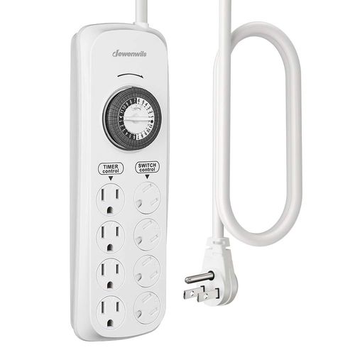 DEWENWILS Mechanical Timer Power Strip with 8 Outlets, Flat Plug, 6ft Long Cord, Overload Protection, Indoor Timer for, Bearded Dragon Tanks, Aquarium, Grow Lights, Plants, Reptile Light, UL Listed