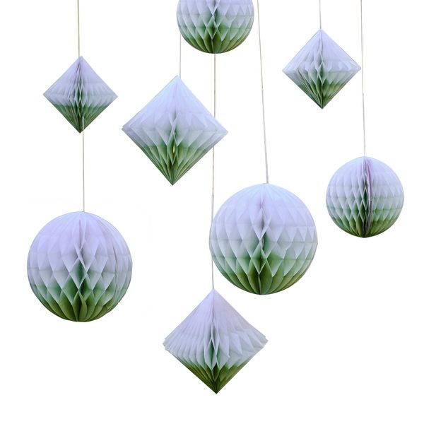 Ginger Ray Dip Dyed Sage & White Paper Party Honeycomb Hanging Decorations Pack of 8